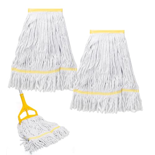 KeFanta 2 Pack Heavy Duty Mop Head Replacement Reusable Commercial Industrial Mop Heads Looped End String Cotton Wet Replacement Head Refills (White)