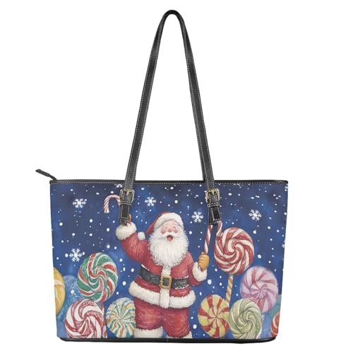 Image of Coldinair Christmas Leather Tote Bag for Women with Zipper Large Shoulder Tote Bag Shopping Casual Travel Bag Handbag Purse