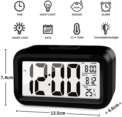 Image of Upgraded Digital Alarm Clock, 4.3 inch LED Display with Temperature Larger Lound Light Control Portable Snooze Calendar Brightness with Battery Powered Alarm Clocks Bedside for Everyone (Black)
