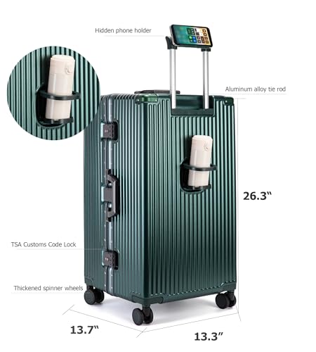 Image of feilario Super Large Aluminum Frame Checked Zipperless Luggage | PC shell, TSA lock, cup /phone holder and corner guards support 5-10 day business trips, family travel and flights