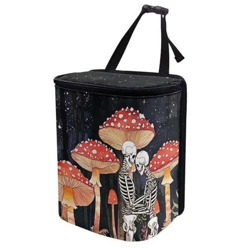 Image of Talayituse Skull Mushroom Print Car Trash Bin, Large Size Auto Trash Can Adjustable Portable Garbage Can with Lid, Vehicle Hanging Bag for Headrest Front Back Seat