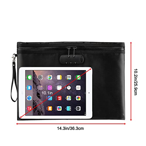 Gojlex Fireproof Document Bag With Lock& Waterproof Zipper, 14.3 X 10.2 In. Waterproof Document Holder, Portable Money Bag For Cash, Cards, Passport, A4 Documents Safe, Storage Pouch For Home Safe Box #TOP2
