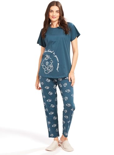 Image of AV2 Women's Cotton Printed Short Sleeve Night Suit Set | Pajama Set | Casual Night Dress for Women