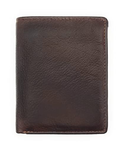 Jockey Club - Mini cartera de piel auténtica con protección RFID, marrón oscuro, small, Retro