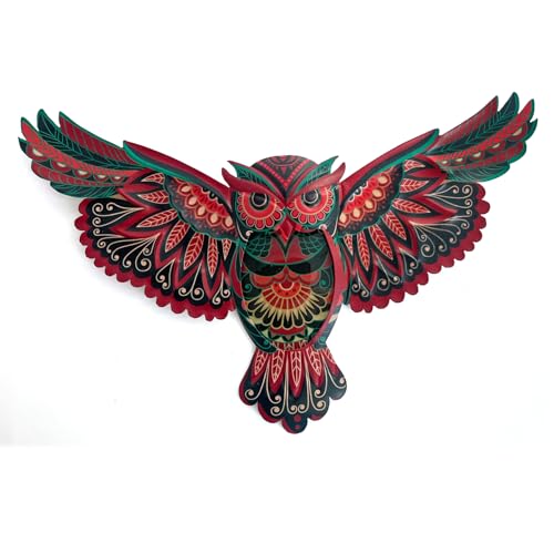 Liffy Boho Metal Owl Wall Decor - Unique Outdoor Wall Art Decoration - 15" Glass Hanging Wall Owl Decor Brighten Up Patio, Porch or Door, Garden Decoration, Birthday Gift Ideas