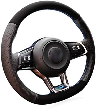 OUYUE Black Perforated Genuine Leather Suede DIY Car Steering Wheel Cover for Volkswagen Golf 7 GTI Golf R MK7 VW Polo GTI Scirocco 2015 2016
