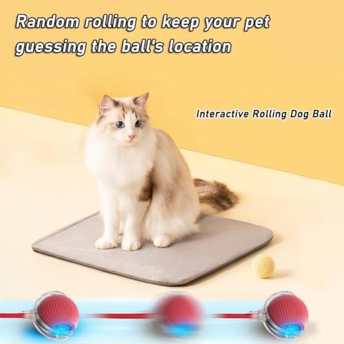 Interactive Dog Ball - Automatic Moving Cat Toy Puppies Toys - Motion Activate 360° Smart Automatic Rolling Pet Ball for Indoor (Red) - 2