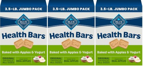 Image of Blue Buffalo Health Bars Crunchy Dog Biscuits, Oven-Baked with Natural Ingredients, Apples & Yogurt, 3.5-lbs Box (Pack of 3)