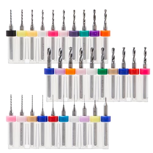 Pilikoll 30 Stück PCB Bohrer Bit Set 0.1mm-3.0mm PCB Micro Spiralbohrer Metallbohrer Satz Wolframstahl Micro Spiralbohrer Micro Bohrer Set für Leiterplatten, Glas, Faser, Harz, Bernstein,3D Drucker