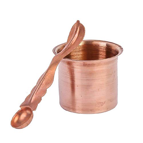 TreegoArt Panch Patra Pooja Lota and Spoon Copper charnamrit Set - Handmade Pure Copper Cup for All Pooja Purpose