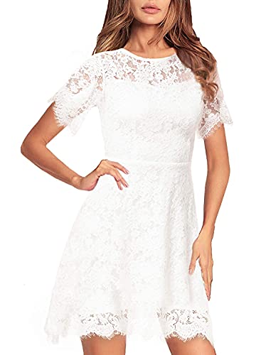 Encuentra reviews de Vestido madrina una los 10 mejores. 33 Elegante vestido de encaje con cuello redondo para mujer, vestido de encaje floral para invitados de boda, fiesta de cóctel, 943a-1-1white, Large