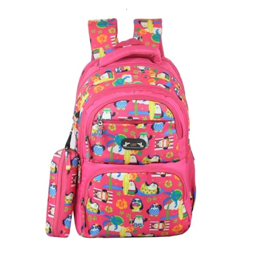 Ligo Penguin Printe16 Inch School Bags for boys with Bottle Pocket and Front Organizer school bag for girls (Dark Pink)