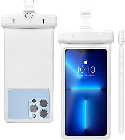 wellhouse Waterproof Phone Pouch Case, 3D Stereoscopic 7" Waterproof Cell Phone Dry Bag for iPhone 14 13 12 11 XS XR X Pro Max Plus Mini, S22 S21 Ultra, IPX8 Underwater Phone Protector,White