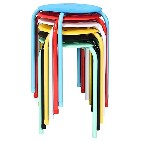 RELAX4LIFE Taburetes Apilables de 6 Piezas, Taburetes Ligeros con Marco de Metal y Asiento de Plástico para Hogar, Escuela, Taburetes Redondos Multiusos para Niños y Adultos (Colorido)