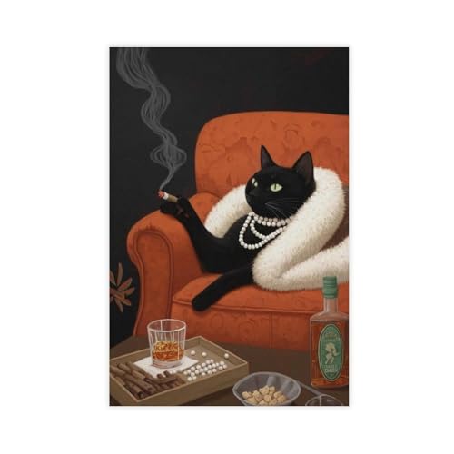 Tableau chat noir rétro pour habiller un mur vide de chambre à coucher