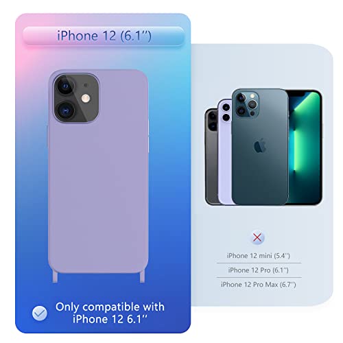Image of Compatible with iPhone 12 Case with Lanyard Crossbody iPhone Case with Strap Adjustable Shockproof Drop Protection Silicone Phone Cover for iPhone 12 6.1'' Lavender Purple