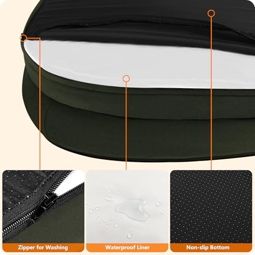 HMTOPE Orthopädisches Hundebett, Hundesofa, Vierseitiges Nackenrolle Kissen, rutschfeste Unterseite Hundekorb, Abnehmbar und Waschbar, Kleine Hunde, Mittelgroße Hunde, 90 x 71 x 15 cm, Olivgrün