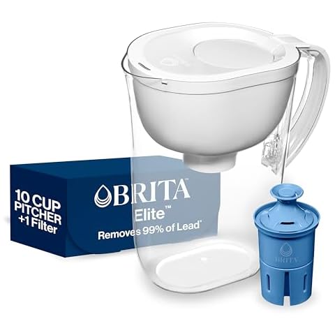 Brita Everyday Elite Water Filter Pitcher, Removes 99% of Lead, Includes 1 Filter, 10-Cup Capacity, White Cover