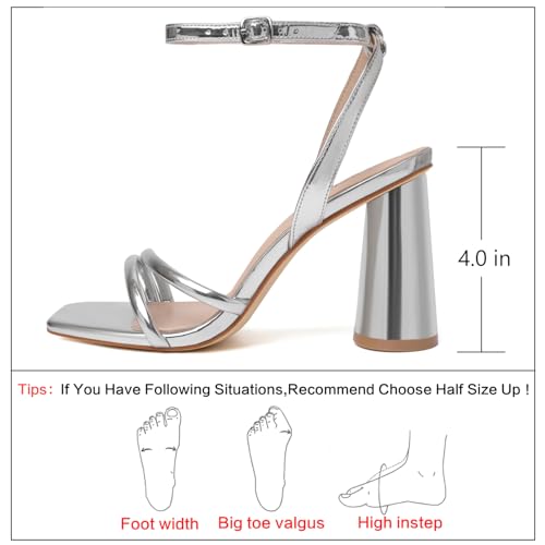 Image of RIBONGZ Block Heels Prom Heeled Sandals for Women Chunky Square Open Toe Strappy High Heels Ankle Strap Wedding Bridal Shoes High Heel Sandals for Party Dress