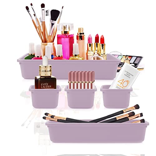 Schubladen Einlagen 8 Stk Trennsystem Gewürz Organizer Schublade Trenner Bad Organizer Boxen Set mit Silikon-Anti-Rutsch-Kugel Hemnes Kommode Küche Schreibtisch Utensilien(Hellviolett)
