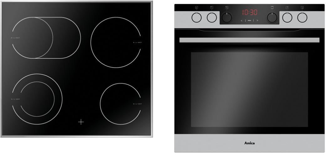 Amica Einbauherd Set | XXL Backofen | Glaskeramik Kochfeld mit Edelstahlrahmen | Heißluft | Umluft | Grill | Teleskopauszug | Bräter Zone | Zweikreis Zone