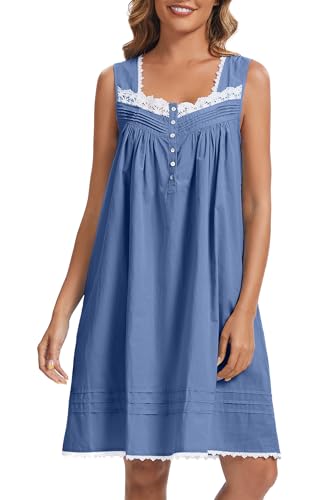 Image of AVIIER 100% Cotton Nightgowns for Women Sleeveless Night Gown with Pockets