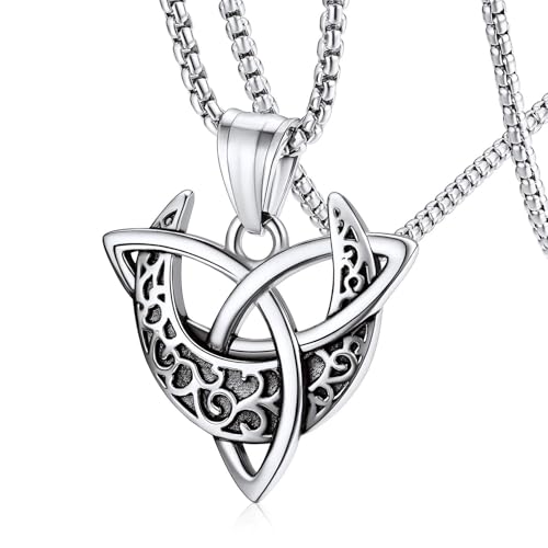 Celtic Trinity Knot Crescent Moon Necklace - Good Luck Amulet & Wicca Jewellery, Perfect Christmas Gift