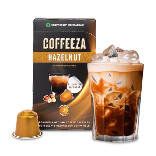 COFFEEZA Hazelnut Flavoured Aluminium Capsules, Intensity 7, Nespresso Compatible Pods Box Of 1 (10 Capsules)