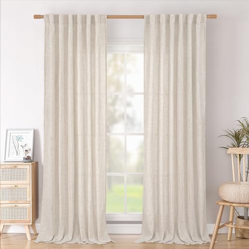 BGment 96 Inch Length Linen Semi Sheer Curtains for Living Room 2 Panels