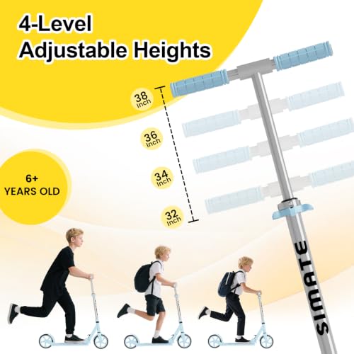 Image of SIMATE Kick Scooter for Kids Teens & Adults, 4 Adjustable Heights, 8IN All Terrain Big Wheels, Foldable and Lightweight, Gifts for Girls Boys