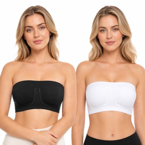 Image of Strapless Bras for Women, 2PCS Strapless Tube Top in Black and White (XL)