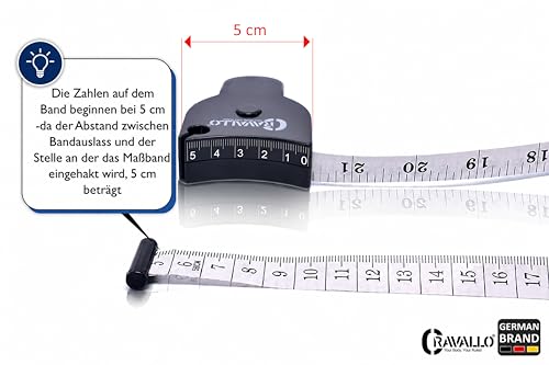 Cravallo® Ergonomisches Körpermaßband I Umfangmaßband I Fitnessmaßband I Sportmaßband I Maßband zum Messen von Körperumfängen (DE-Version in CM)