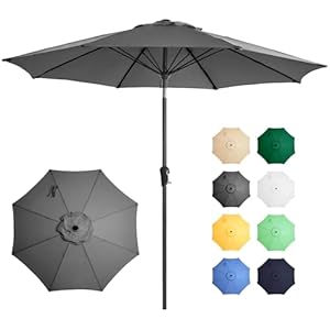 Ayge 9FT Large Outdoor Patio Umbrella Market Table Umbrella-UV Resistant, Easy Push Button Tilt and Crank, 8 Sturdy Fiberglass Ribs Heavy-Duty Pool Umbrella for Deck, Backyard,Garden,Grey