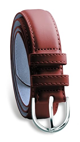 Belle Donne Women's Skinny Thin Belts 1in Bonded Leather Dress Belt Metal Buckle,Dark Burgundy,Medium