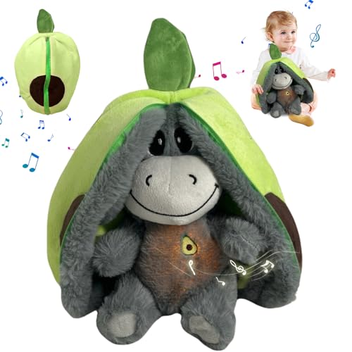 KUWUNG Atmendes Kuscheltier Esel, Herzschlag Plüsch Esel mit Atmung, Musik und Lichtern, Weiches Erdbeer Avocado Plüschtier Puppe, Kuscheltier Atmet Esel zum Linderung Angstzuständen 32 cm