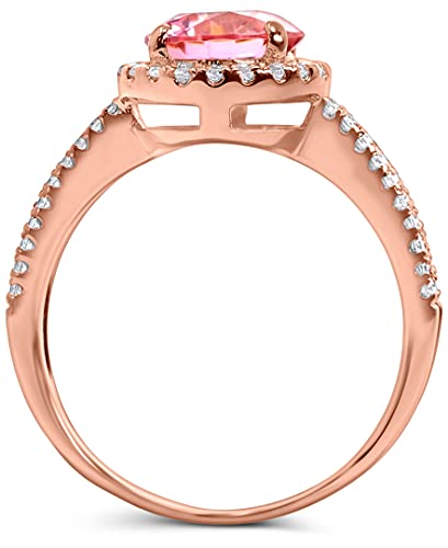 925 Sterling Silver Pink Cubic Zirconia Engagement Ring Rose Gold Plated3