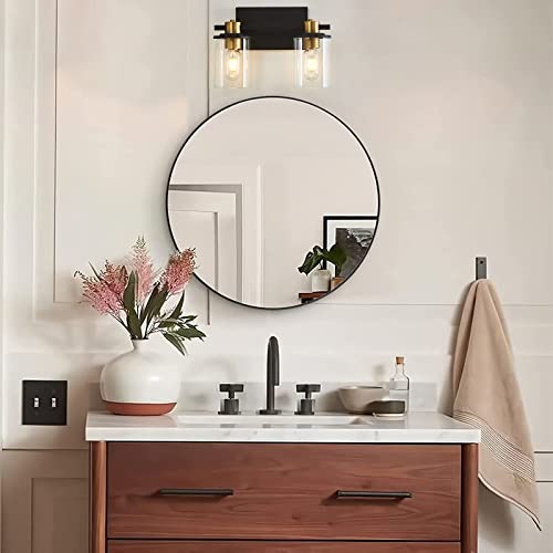 Atocif 2 Light Bathroom Vanity Light Fixtures, Black And Gold Vanity Light Above Mirror With Clear Glass Shade, Modern Wall Sconce Black With Bronze Vintage #TOP1