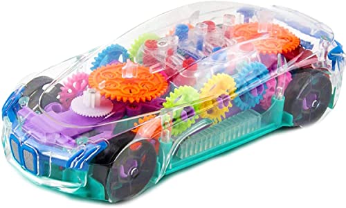Image of Dream Fashion Transparent Toy Car for Toddlers - See Through Electric Car, Mechanical Battery Operated Race Car Toy with Visible Colored Moving Gears, Brilliant LED Light Effects, Plays Charming Music