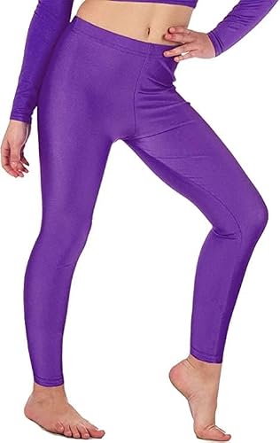 Image of Elite Apparel Women's Shiny Leggings Stretch Yoga Gym Workout Running Tights S-2XL (UK, Purple 2XL)