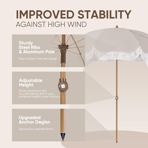 Image of Tempera Heavy Duty High Wind Beach Umbrella with Sand Anchor & Carry Bag | Patio Outdoor Umbrella with Aluminum Frame and Push Button Tilt, Ideal for Garden Lawn, UPF 60+