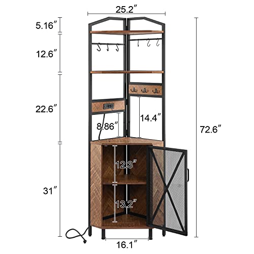 Hombazaar Corner Shelf, Industrial Corner Bookshelf With Usb Ports &Outlets Charging Station,Rustic Corner Shelf Stand With Storage Cabinet For Living Room, Home Office, Bedroom,Brown #TOP1