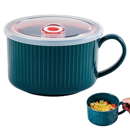 Tasse de Soupe Micro-ondes Portable avec Couvercle, Bol en Céramique avec Poignées pour Céréales et Nouilles Instantanées