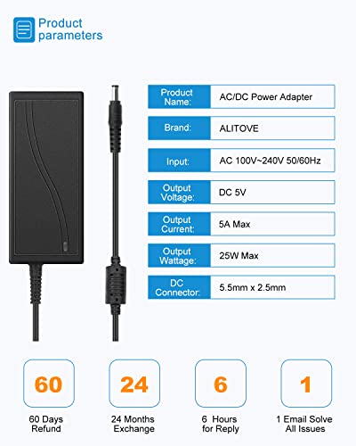 Image of ALITOVE 5V 5A AC to DC Power Supply Adapter Converter 5.5x2.5mm Plug AC 100V~240V Input for WS2812B WS2811 SK6812 LED Pixel Strip Light CCTV Camera Security System