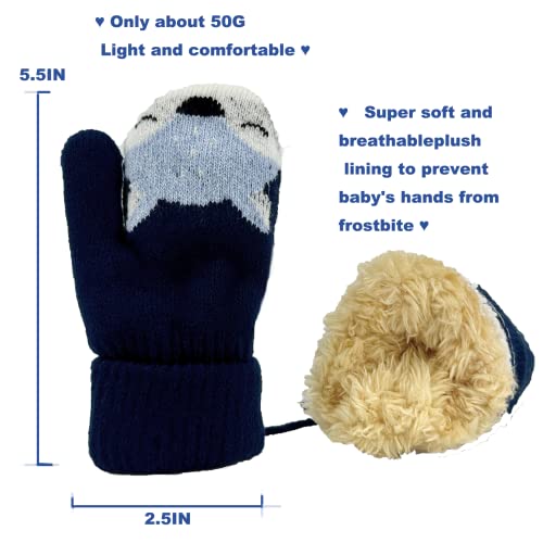 Toddler Kids Warm Thick Knitted Fnger Mittens with String for 1-3 Years Kids3