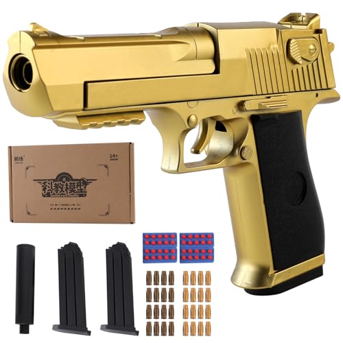 Shell Ejecting Toy Pistol – Graffiti Style Multicoloured Blaster Gun with Soft Foam Bullets,26+ Feet Shooting Range, 2 x Magazines & Extra Ammo Outdoor Kids Gadget (Gold)