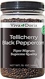 Viva Doria Tellicherry Peppercorn, Whole Black Pepper, Steam Sterilized Black Peppercorns, 16 Oz (1 lb), For Grinder Refills
