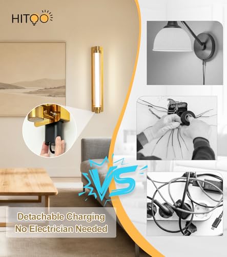 Image of Set of 2 Modern Gold Detachable 15000mAh Battery Wall Sconces | 15000mAh detachable battery, remote dimmable timer, renter-friendly no hardwire light for wall art bedroom hallway