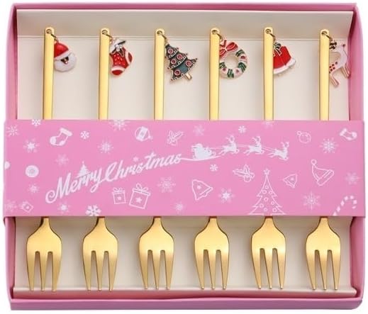 Silverware Flatware Set, 6/24/36/48/60/72Pcs 304 Stainless Steel Forks Christmas Tableware Set Dessert Fork Box Creative Christmas Fork,Silver-60 Pieces for 10