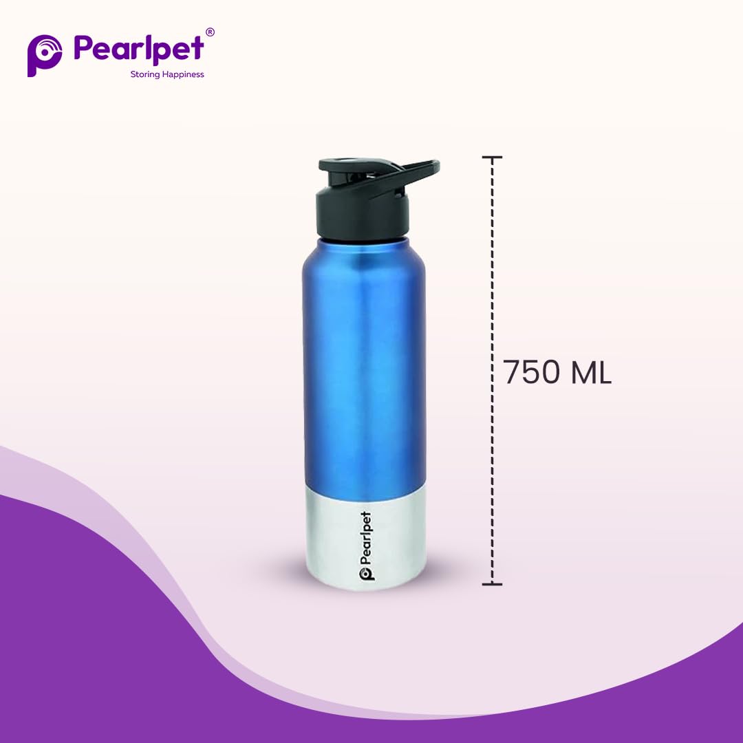 PEARLPET Sportskool Round Stainless Steel Single Wall Water Bottle 750ml | Leakproof, Durable, Reusable | For Gym, School, Office, Fridge Use | Pack of 1 (Blue) 3