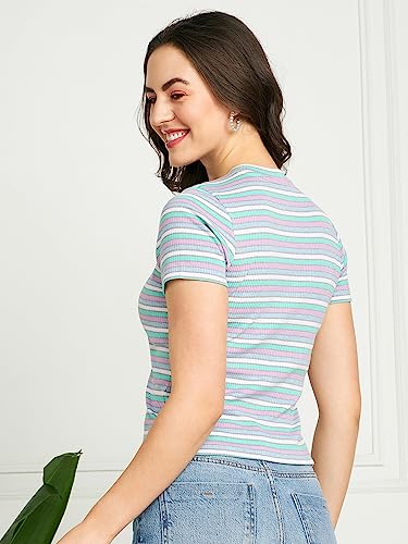 Image of Modeve Women Striped Half Sleeves Top for Summer
